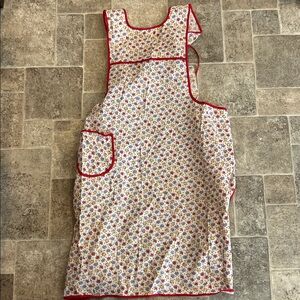 Vintage Floral Kitchen Apron with Red Trim